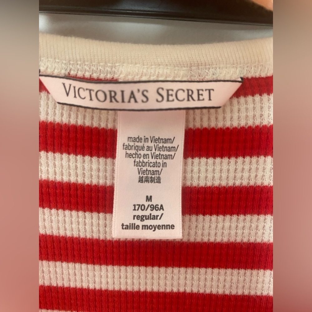 Victoria Secret Long Thermal Pajama Set Red & White Candy Cane Striped - Picture 7 of 9